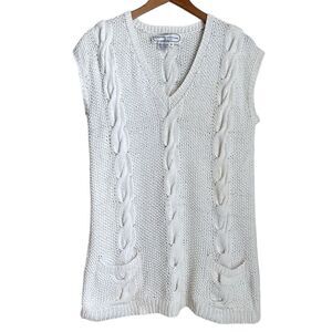 Vintage Adrienne Vittadini Women S Sweater Vest White Oversized Cable Knit Y2K